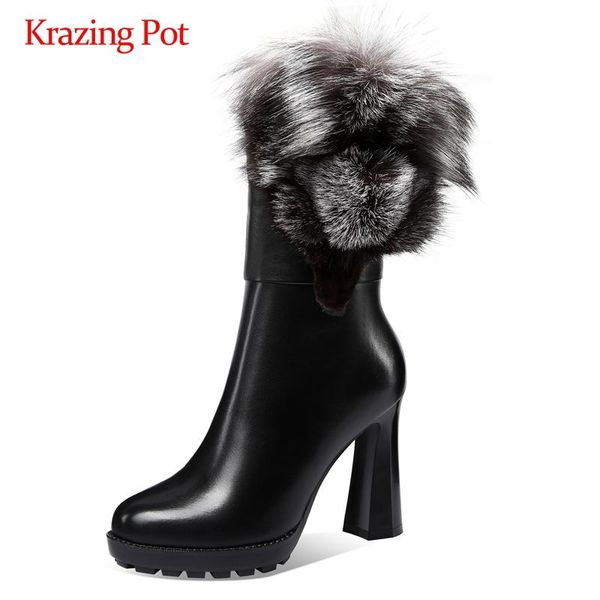 boots krazing pot high street fashion natural leather animal decorations round toe super heel zipper gorgeous mid-calf l36, Black
boots krazing pot high street fashion natural leather animal decorations round toe super heel zipper gorgeous mid-calf l36, Black