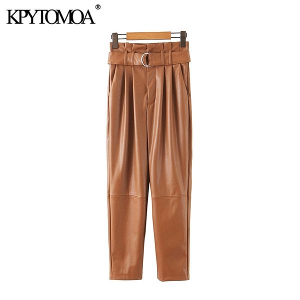 vintage stylish pu faux leather with belt pants women fashion paperbag high waist pockets female ankle trousers pantalones y200418, Black;white
vintage stylish pu faux leather with belt pants women fashion paperbag high waist pockets female ankle trousers pantalones y200418, Black;white