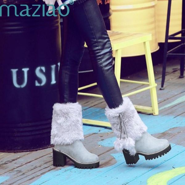 women snow boots thick bottom platform waterproof boots thick fur winter warm fur wool ball pendant maziao, Black
women snow boots thick bottom platform waterproof boots thick fur winter warm fur wool ball pendant maziao, Black