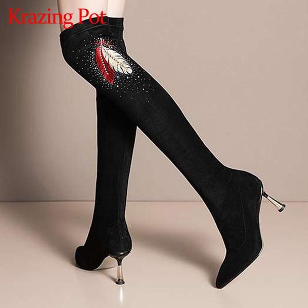 boots krazing pot sheep suede pointed toe thin high heel winter shoes keep warm rhinestone decoration gorgeous over-the-knee l53, Black
boots krazing pot sheep suede pointed toe thin high heel winter shoes keep warm rhinestone decoration gorgeous over-the-knee l53, Black