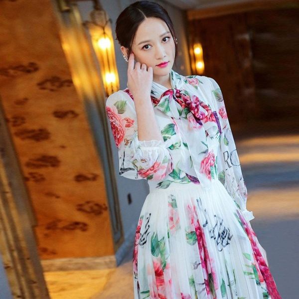 chen qiao en's same fresh lace up bow lace neck waist down style long dress flower print dress fzklq, Black;gray
chen qiao en's same fresh lace up bow lace neck waist down style long dress flower print dress fzklq, Black;gray