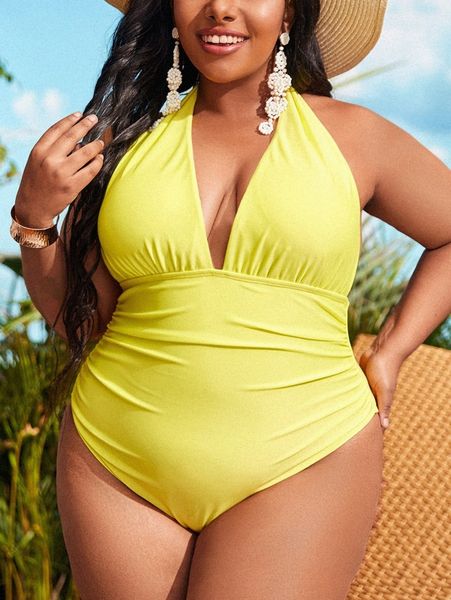 plus plain halter one piece swimsuit m9bs#, Black
plus plain halter one piece swimsuit m9bs#, Black