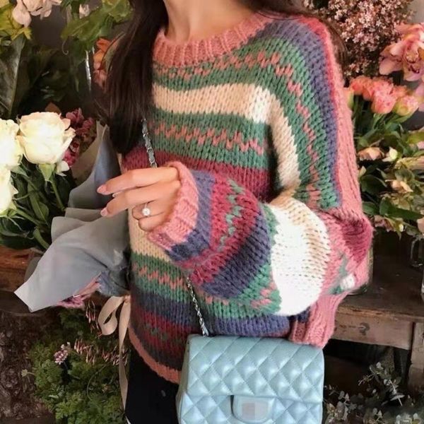 women's sweaters autumn/winter sweet style fashion rainbow striped sweater for women o-neck pullovers cozy breathable knitwear loose f, White;black
women's sweaters autumn/winter sweet style fashion rainbow striped sweater for women o-neck pullovers cozy breathable knitwear loose f, White;black