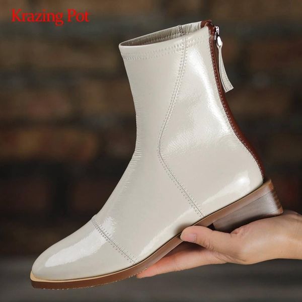 krazing pot new arrival vintage natural leather mixed colors round toe thick med heel zipper leisure convenient ankle boots l47, Black
krazing pot new arrival vintage natural leather mixed colors round toe thick med heel zipper leisure convenient ankle boots l47, Black