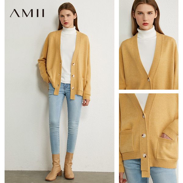 amii minimalism autumn winter women cardigan fashion solid vneck loose knitted women's overcoat female coat 12040488 201029, White;black
amii minimalism autumn winter women cardigan fashion solid vneck loose knitted women's overcoat female coat 12040488 201029, White;black