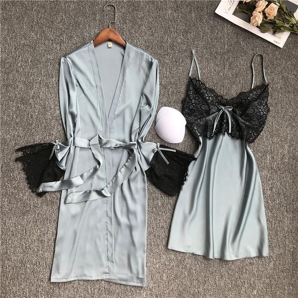women's sleepwear spring summer night wear gown bathrobe home clothes women satin lace kimono robe set nightwear, Black;red
women's sleepwear spring summer night wear gown bathrobe home clothes women satin lace kimono robe set nightwear, Black;red