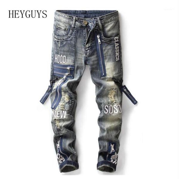 men's jeans nagri vintage zippers patch ripped slim straight letters embroidery patchwork distressed denim pants1, Blue
men's jeans nagri vintage zippers patch ripped slim straight letters embroidery patchwork distressed denim pants1, Blue