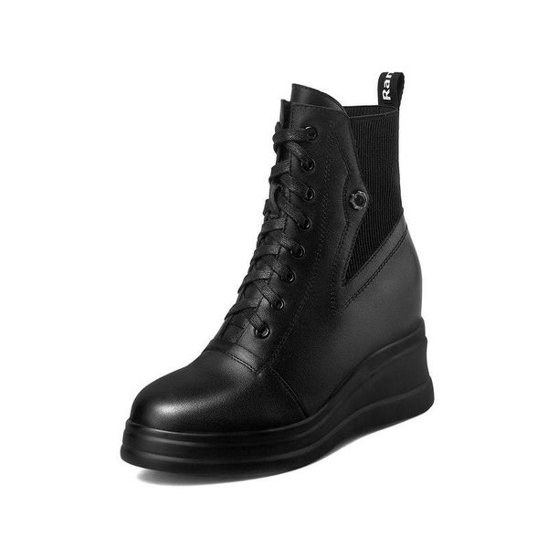 women genuine leather ankle boots wedges high heels platform cross tied casual shoes woman winter fashion short boots, Black
women genuine leather ankle boots wedges high heels platform cross tied casual shoes woman winter fashion short boots, Black