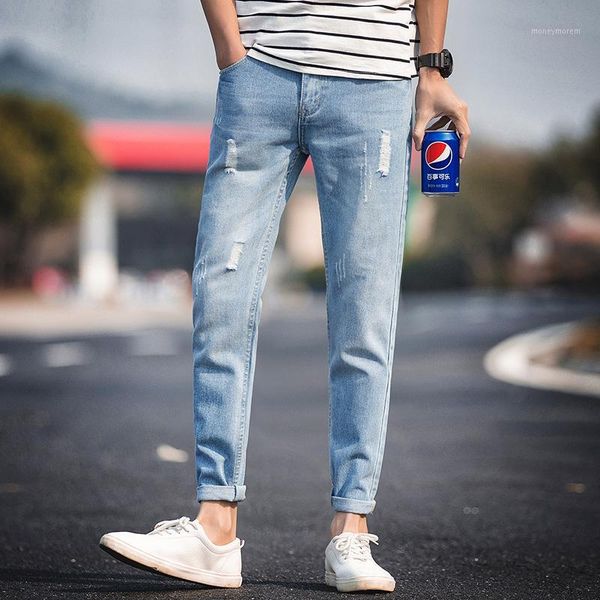 summer korean-style trend jeans casual versatile light blue slim fit pants scratch capri pants men's large size jeans1
summer korean-style trend jeans casual versatile light blue slim fit pants scratch capri pants men's large size jeans1