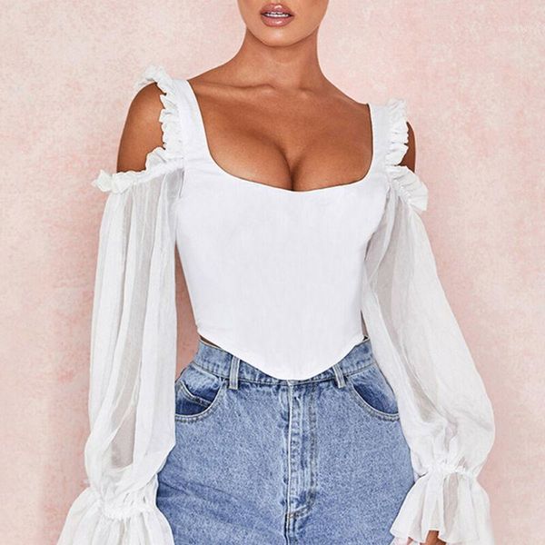 elegant women's square neck cold shoulder see-through puff long sleeve shirt autumn and winter mesh 1, White
elegant women's square neck cold shoulder see-through puff long sleeve shirt autumn and winter mesh 1, White