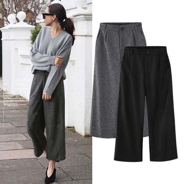 high new waisted autumn and winter large woolen wide leg nine point casual fat mm loose straight pants, Black;gray
high new waisted autumn and winter large woolen wide leg nine point casual fat mm loose straight pants, Black;gray