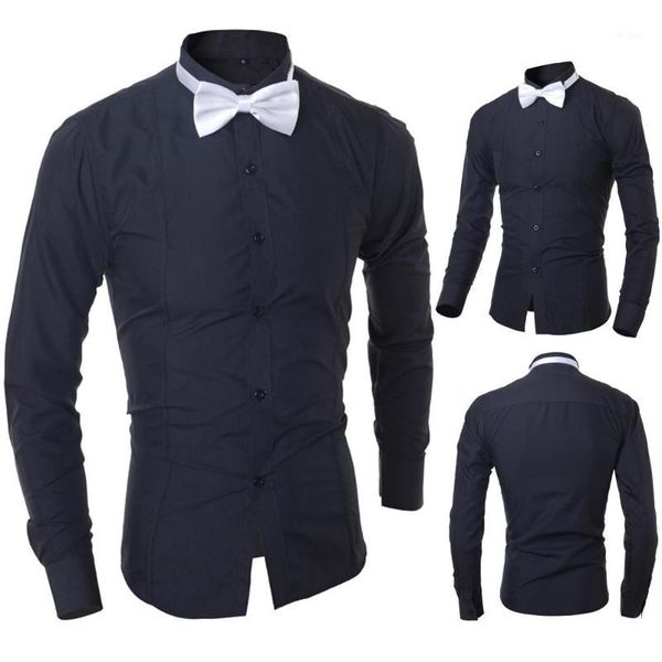 men classic slim lapel shirt with bowtie long sleeve solid collar casual shirt 1, White;black
men classic slim lapel shirt with bowtie long sleeve solid collar casual shirt 1, White;black