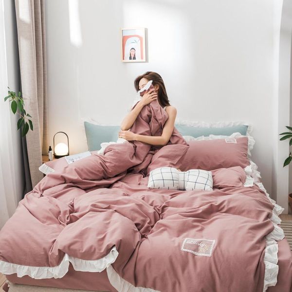 princess style pure cotton duvet cover pillowcases flat fitted bed sheet ruffles 4 pcs bed set solid bean paste pink grey
princess style pure cotton duvet cover pillowcases flat fitted bed sheet ruffles 4 pcs bed set solid bean paste pink grey