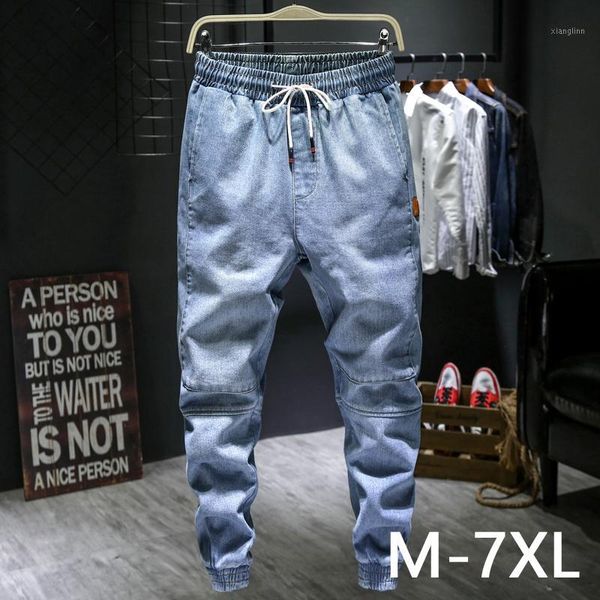 7xl 6xl 5xl blue large size young streetwear jeans men's drawstring with elastic waistband man plus size harem pants trousers1