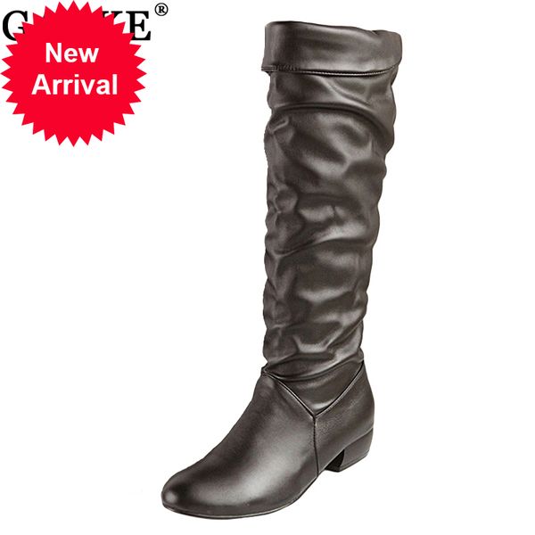 2021 new big size gaoke new ones arrive at knee high female heels flat half boots spring shoes woman guyq, Black 
2021 new big size gaoke new ones arrive at knee high female heels flat half boots spring shoes woman guyq, Black