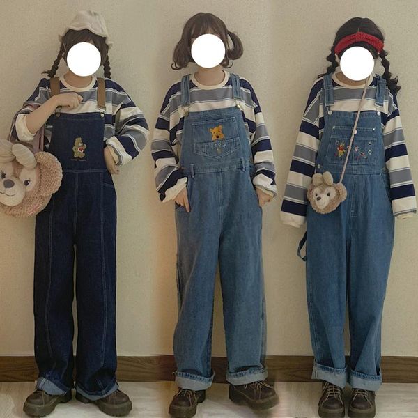 cute women's denim suspender straps jumpsuit straight trousers lovely embroidery overall jeans loose pants vintage style, Black;white
cute women's denim suspender straps jumpsuit straight trousers lovely embroidery overall jeans loose pants vintage style, Black;white