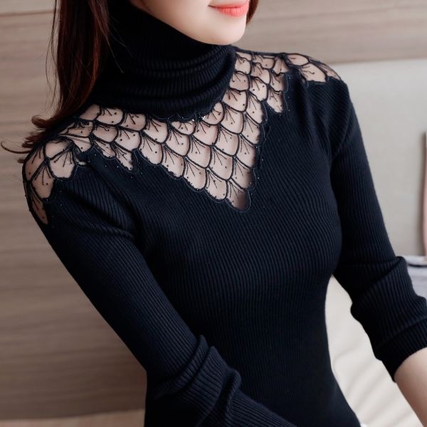 sweater women turtleneck autumn winter new style pullover lace knitted shirts see through splice sweaters blusas 201130, White;black
sweater women turtleneck autumn winter new style pullover lace knitted shirts see through splice sweaters blusas 201130, White;black