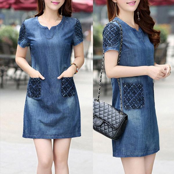 38 women dress summer denim casual elegant cowboy section jeans dress with pockets short sleeve o neck vestidos verano, Black;gray
38 women dress summer denim casual elegant cowboy section jeans dress with pockets short sleeve o neck vestidos verano, Black;gray