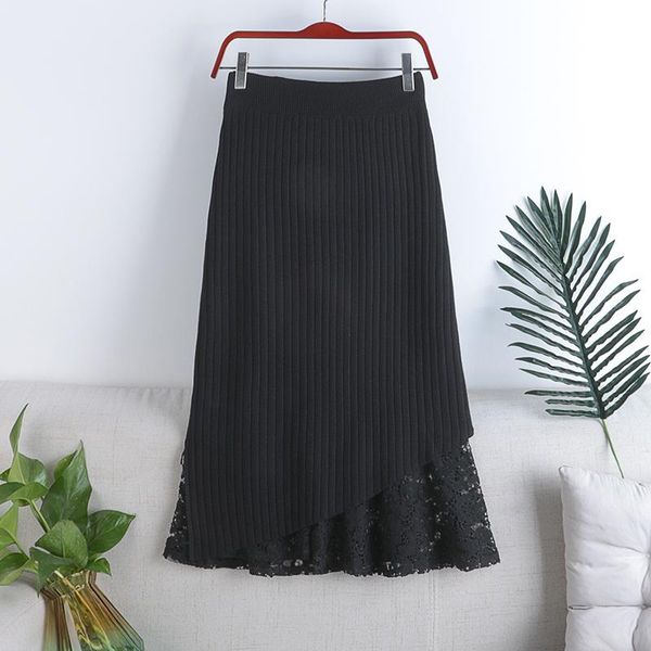 winter new lace patchwork knitting skirts for women high wiast solid black knee-length office lady elegant buttomings
winter new lace patchwork knitting skirts for women high wiast solid black knee-length office lady elegant buttomings