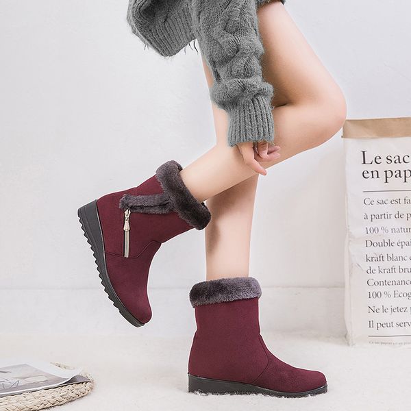 2020 new winter new foreign trade cross-border warm womens snow boots side chain suede leather code low heel casual womens shoes, Black