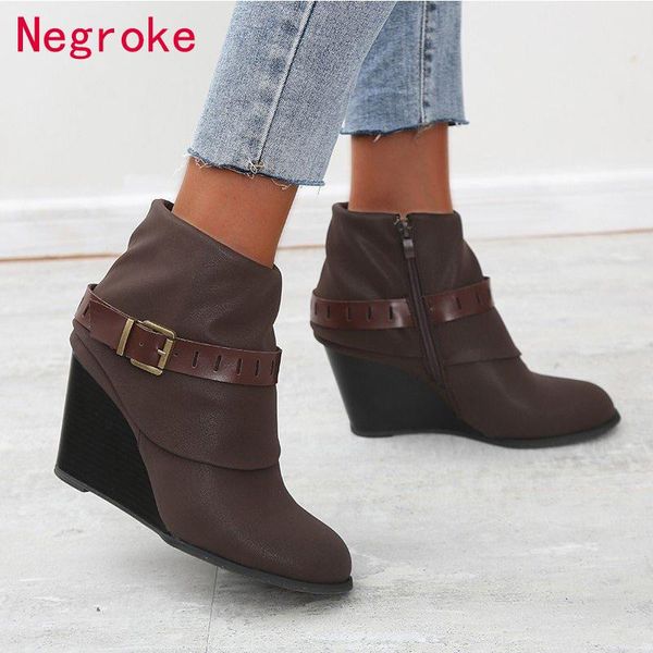 brand women vintage suede leather boots fashion women wedges leather buckle short booties woman shoes boot big size 43, Black
brand women vintage suede leather boots fashion women wedges leather buckle short booties woman shoes boot big size 43, Black