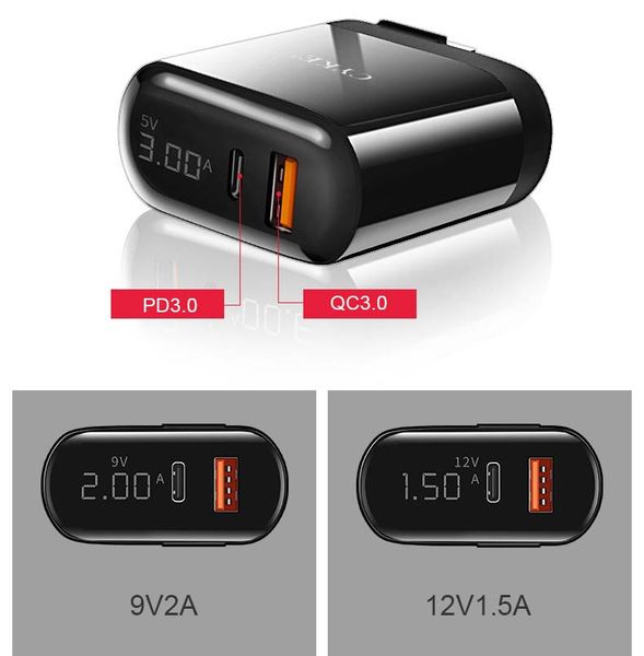 qc3.0 pd3.0 18w fast charging adapter dual output charging adapter with digital display safey charger black color for us eu
qc3.0 pd3.0 18w fast charging adapter dual output charging adapter with digital display safey charger black color for us eu