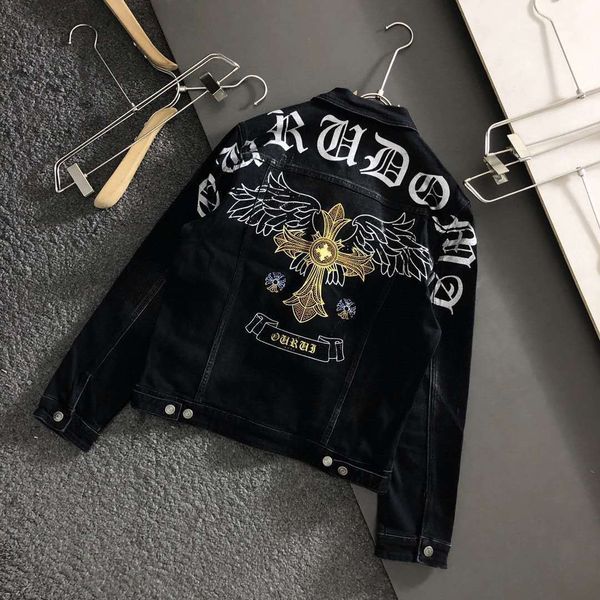 brand chao crosin sanskrit embroidery loose denim men's and women's cross wing drill casual jacket, Black
brand chao crosin sanskrit embroidery loose denim men's and women's cross wing drill casual jacket, Black