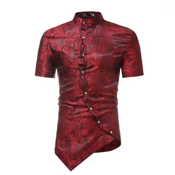 new men's wear summer short sleeve irregular hem design stand collar shirt fitness printed man shirt fashion clothes, White;black
new men's wear summer short sleeve irregular hem design stand collar shirt fitness printed man shirt fashion clothes, White;black