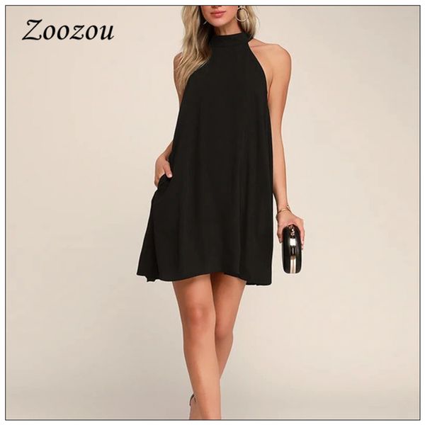 plus size sleeveless halter swing dress off shoulder loose hem short dress summer casual black white mini woman dress new custom, Black;gray 
plus size sleeveless halter swing dress off shoulder loose hem short dress summer casual black white mini woman dress new custom, Black;gray