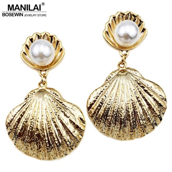 stud manilai trendy simulated pearl big metal shell earrings for women charm jewelry beach boho statement pendientes, Golden;silver
stud manilai trendy simulated pearl big metal shell earrings for women charm jewelry beach boho statement pendientes, Golden;silver