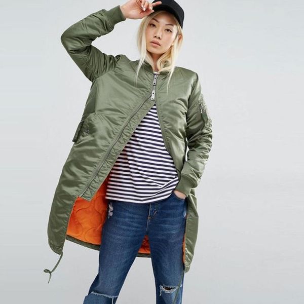 autumn winter woman parkas zipper long coat women clothes long sleeve casual parkas woman, Black