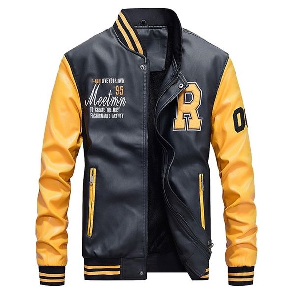 men baseball jacket embroidered leather pu coats slim fit college fleece luxury pilot jackets men's stand collar jacket coat 201103, Black;brown
men baseball jacket embroidered leather pu coats slim fit college fleece luxury pilot jackets men's stand collar jacket coat 201103, Black;brown