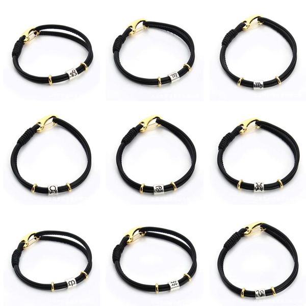 charm bracelets 12-signs fashionable leather rope woven bracelet gold color buckle men's and women's simple zodiac pattern bangles, Golden;silver
charm bracelets 12-signs fashionable leather rope woven bracelet gold color buckle men's and women's simple zodiac pattern bangles, Golden;silver