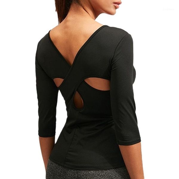 yoga outfits long sleeve shirts womens backless sports t-shirt solid lumbar mesh crop workout gym fitness active wear1, White;red 
yoga outfits long sleeve shirts womens backless sports t-shirt solid lumbar mesh crop workout gym fitness active wear1, White;red