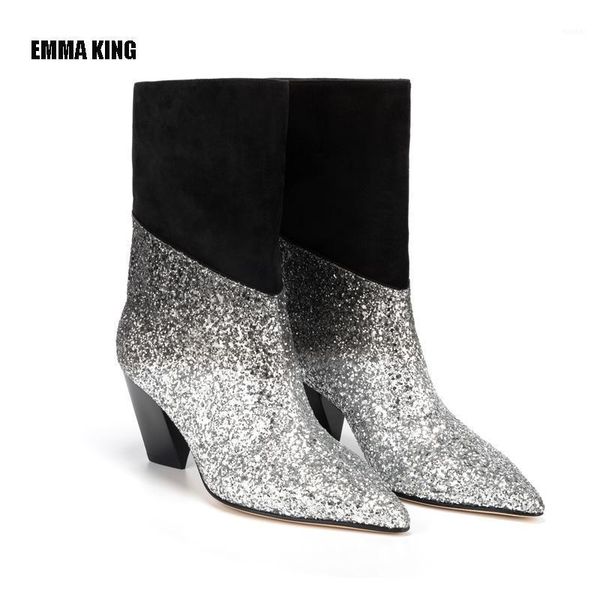 boots women suede short ladies fashion blingbling flake decor square heels shoes pointed-toe patchwork boo1, Black
boots women suede short ladies fashion blingbling flake decor square heels shoes pointed-toe patchwork boo1, Black