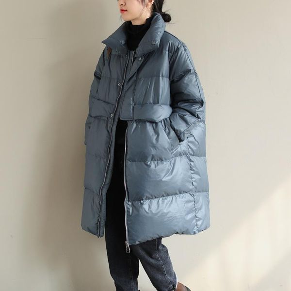 new 2021 women's standing collar clean color medium length white duck down warm down jacket, Black
new 2021 women's standing collar clean color medium length white duck down warm down jacket, Black
