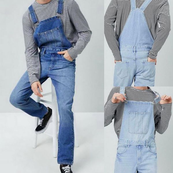men's casual slim fit full length multi pocket denim bib overalls jumpsuits, Blue
men's casual slim fit full length multi pocket denim bib overalls jumpsuits, Blue