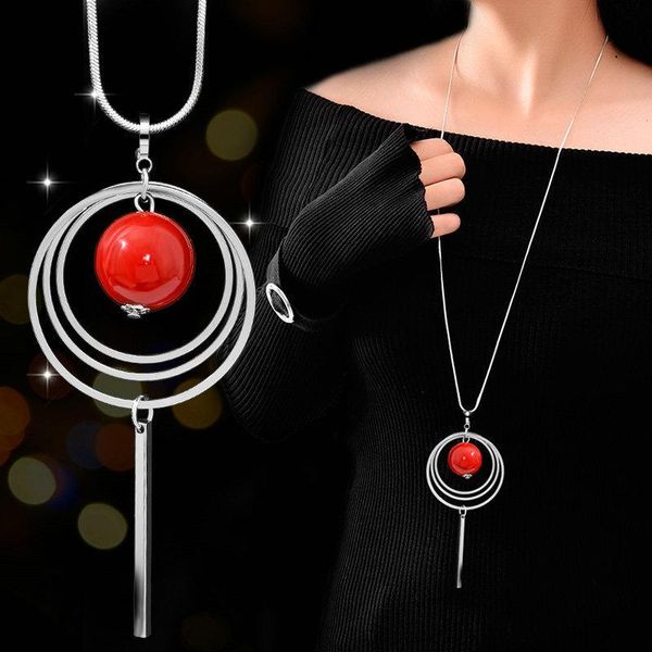 new trendy water drops red round circle pendant women necklace long sweater chain snake link fashion trendy jewelry gifts, Silver
new trendy water drops red round circle pendant women necklace long sweater chain snake link fashion trendy jewelry gifts, Silver