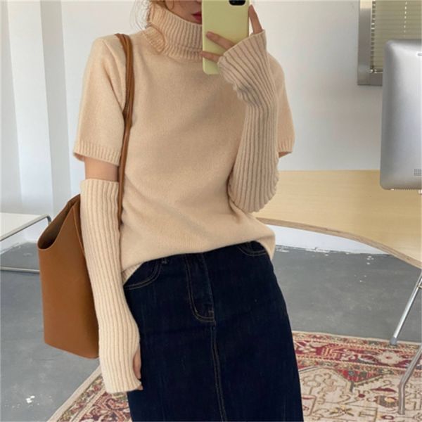 2021 new solid short sleeve sweater collar elegant female mesh oversleeve spring 8mif, White;black
2021 new solid short sleeve sweater collar elegant female mesh oversleeve spring 8mif, White;black
