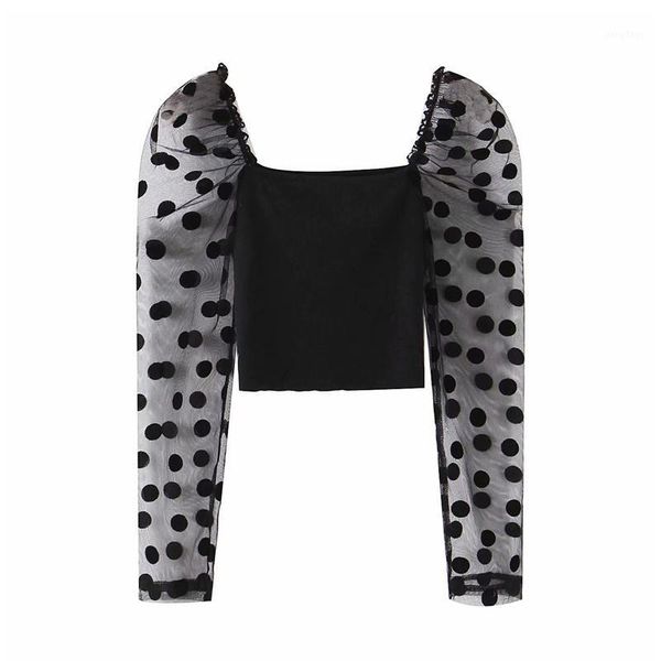 dot organza patchwork women blouses transparent long sleeve square collar shirts female stylish casual black blusas1, White 
dot organza patchwork women blouses transparent long sleeve square collar shirts female stylish casual black blusas1, White