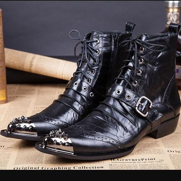 2020 men's western toe steel rivets belt combat ankle boots genuine leather men e2x2, Black
2020 men's western toe steel rivets belt combat ankle boots genuine leather men e2x2, Black