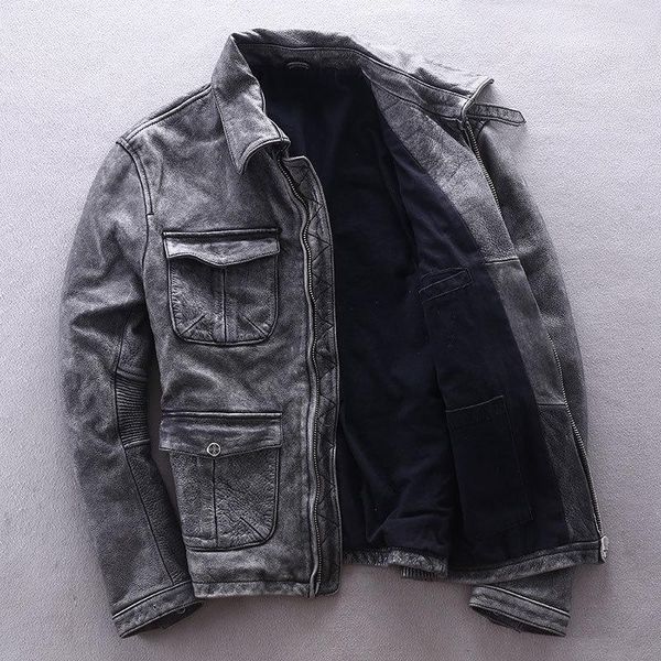 men's leather & faux 2021 vintage grey men biker's jacket plus size xxxxl genuine thick cowhide spring natural coat, Black
men's leather & faux 2021 vintage grey men biker's jacket plus size xxxxl genuine thick cowhide spring natural coat, Black