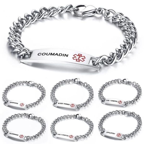 cool men women laser engraved emergency alert stainless steel bracelet 8.7" letters wristband chain jewelry, Black
cool men women laser engraved emergency alert stainless steel bracelet 8.7" letters wristband chain jewelry, Black