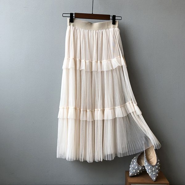 2021 new sherhure summer high waist skirts vintage women ruffles white mesh long skirt jupe femme saia s0sp, Black 
2021 new sherhure summer high waist skirts vintage women ruffles white mesh long skirt jupe femme saia s0sp, Black
