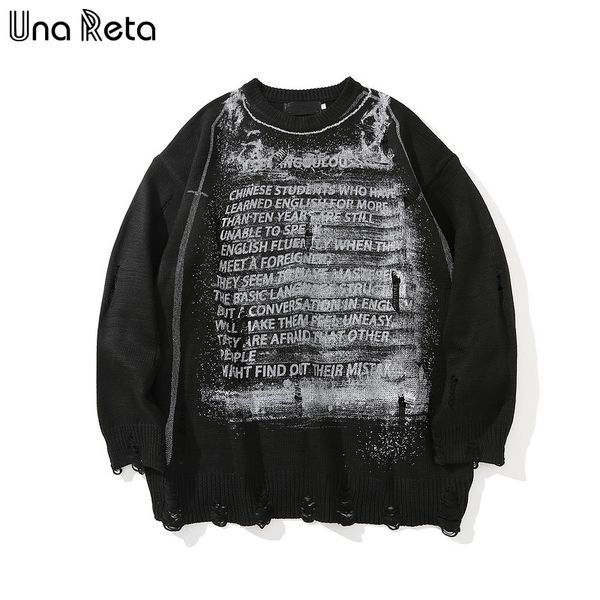 una reta sweater men new print streetwear men clothes long sleeve pullover men pull homme loose holes couple sweater 201022, White;black