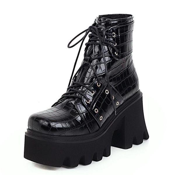 stone pattern thick bottom ultra-high waterproof platform hollow thick heel mid-calf boots lace-up ultra high heel women's boots, Black
stone pattern thick bottom ultra-high waterproof platform hollow thick heel mid-calf boots lace-up ultra high heel women's boots, Black