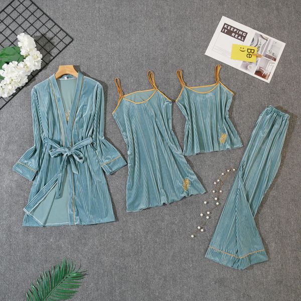 green lace 4pcs pajamas set women velvet casual velour nightwear sleep set with belt long sleeve robe&nighty sleepwear, Black;red
green lace 4pcs pajamas set women velvet casual velour nightwear sleep set with belt long sleeve robe&nighty sleepwear, Black;red
