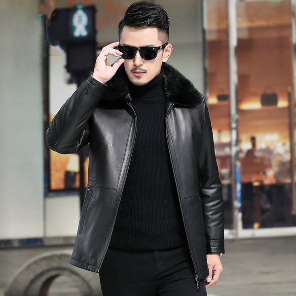 leather coat knick suit outer leather coat men's medium long fur integrated mink inner bladder fur, Black
leather coat knick suit outer leather coat men's medium long fur integrated mink inner bladder fur, Black