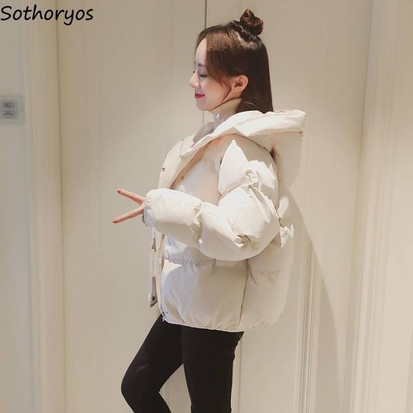 women's down & parkas short women winter hooded solid puffer-coats ulzzang thick loose womens outwear pockets simple korean style trend, Black
women's down & parkas short women winter hooded solid puffer-coats ulzzang thick loose womens outwear pockets simple korean style trend, Black