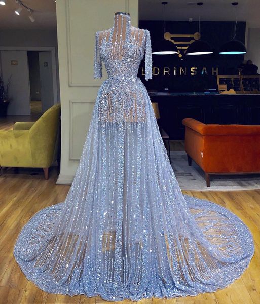 glitter blue evening dresses bling bling high collar long sleeve prom gowns illusion sequins beading formal runway fashion dress, Black
glitter blue evening dresses bling bling high collar long sleeve prom gowns illusion sequins beading formal runway fashion dress, Black